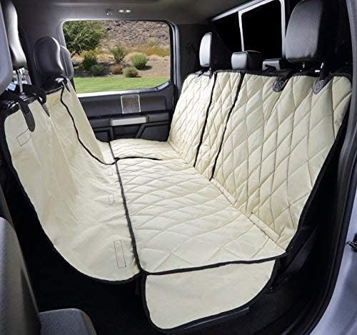 4Knines Bench Seat Covers for Trucks with Dog Hammock & Split-Tech - Rear Seat Protector for Dogs Fits Full Size Crew Cab with Split Bench Seats - Waterproof Dog Seat Cover (Passenger Side, Beige)