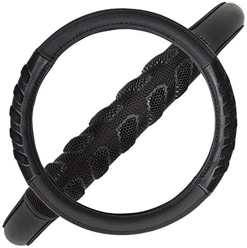 Flying Banner car Steering Wheel Cover Faux Leather Massage Universal fit 3D Honeycomb Hole Anti-Slip Sporty 15 Inches (Black Black)