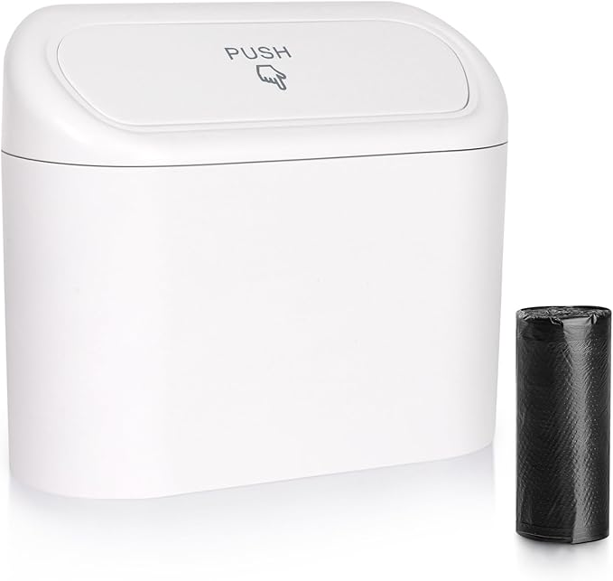 Accmor Car Trash Can with Lid, Vehicle Dustbin Garbage Organizer Holder with One Roll Bag, Mini Leakproof Storage Bin for Auto, SUV, Office (White)