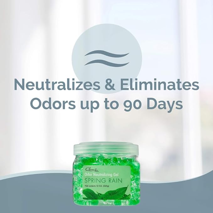 Clear Air Odor Eliminator Gel - 12 oz, Pack of 2 - Air Freshener Made with Essential Oils - Eliminates Odors in Bathrooms, Cars, Boats, RVs & Pet Areas - Spring Rain Scent