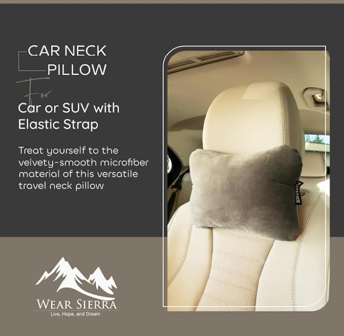 Memory Foam Car Neck Pillow for Driving - Ergonomic Headrest Pillow with Adjustable Strap - Car Seat Neck Support Cushion - Relieves Neck Pain for Road Trips & Daily Commutes Universal Fit Car Pillow