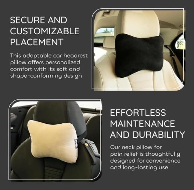 Memory Foam Car Neck Pillow for Driving - Ergonomic Headrest Pillow with Adjustable Strap - Car Seat Neck Support Cushion - Relieves Neck Pain for Road Trips & Daily Commutes Universal Fit Car Pillow