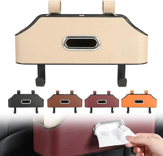 3-in-1 Car Backseat Organizer, 2026 Multifunctional Car Back Seat Storage Organize Box with Cup Holder Tissue Box, for Hold Phones, Snacks, Drinks, Handbags (Beige)
