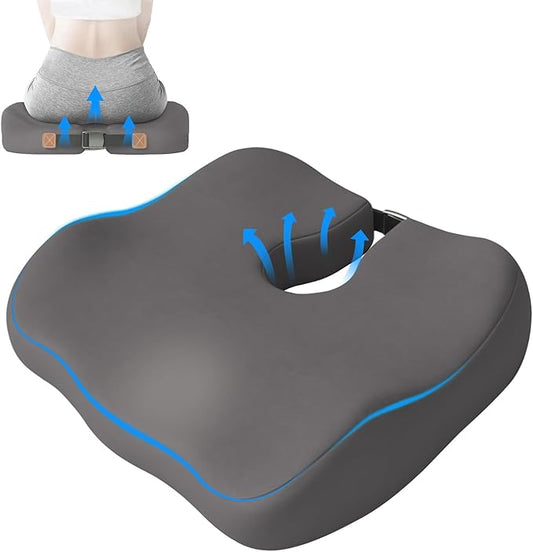 Adjustable Seat Cushions for Office Chairs, Extra-Dense Seat Cushion for Desk Chair, Home Chair, Ergonomic Sciatica Support, Hip & Tailbone Pain Relief Chair Cushions for Long Sitting (Grey)