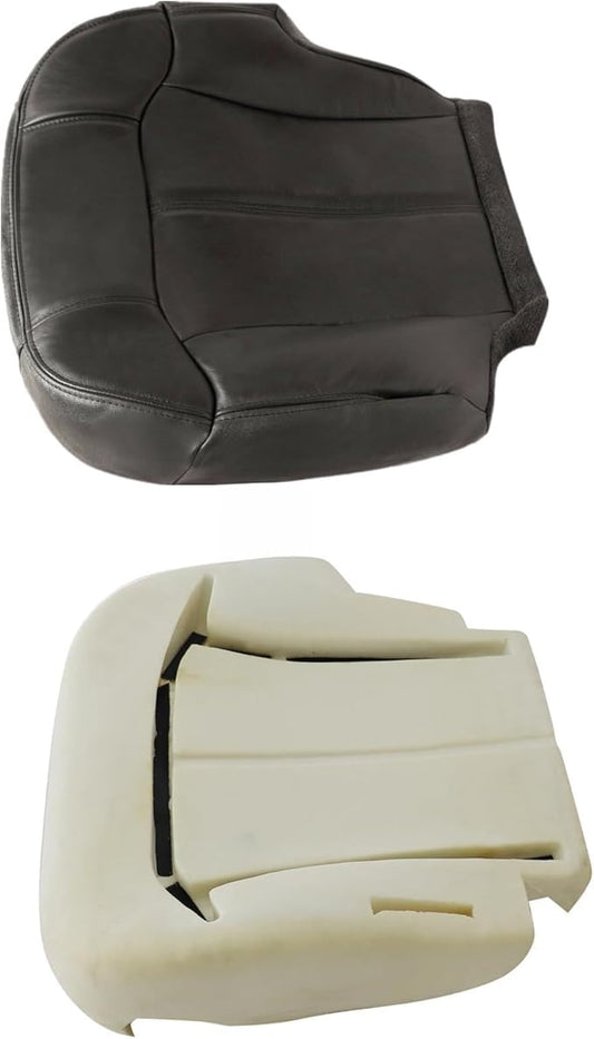 SecosAutoparts Driver Side Foam Cushion & Bottom Leather Replacement Seat Cover Dark Gray Compatible with Chevy Silverado Tahoe Avalanche Suburban Compatible with GMC Sierra Yukon 1999 2000 2001 2002