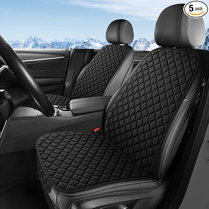 Premium Car Seat Covers for Front Seats, [2-Pack] Plush Soft & Cooling Seat Protector Pads Full Set, Breathable Mesh, Non-Slip Auto Seat Mat for Sweat, Wear Protection (Black)