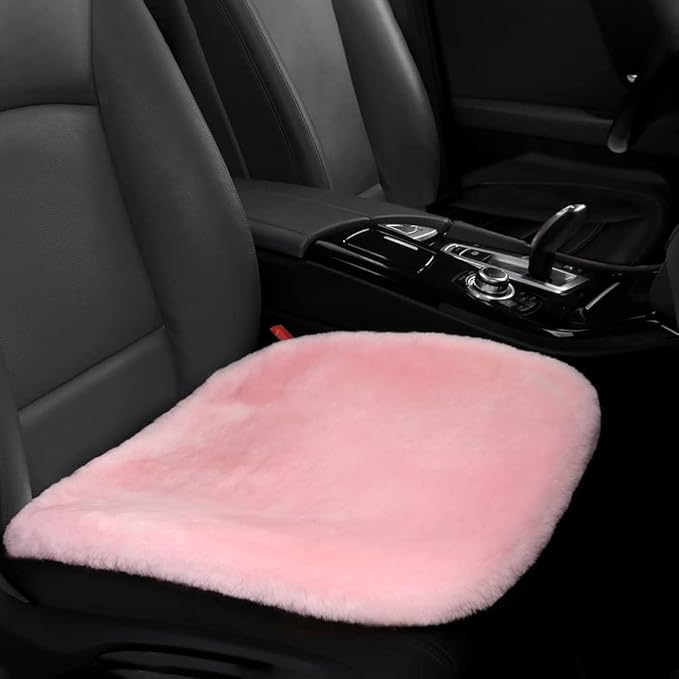 Genuine Sheepskin Auto Seat Pad, Australian Soft Wool Seat Cover Breathable and Sweat-Wicking Comfort Warm Universal Fit,19.2 inch x19.2 inch (Front seat Cushion 1pc, Pink)