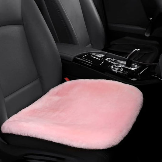 Genuine Sheepskin Auto Seat Pad, Australian Soft Wool Seat Cover Breathable and Sweat-Wicking Comfort Warm Universal Fit,19.2 inch x19.2 inch (Front seat Cushion 1pc, Pink)