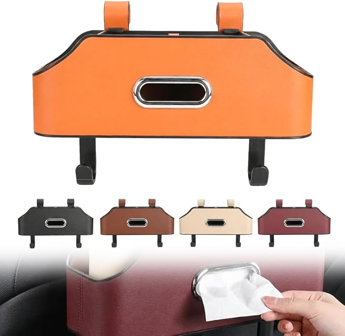 3-in-1 Car Backseat Organizer, 2026 Multifunctional Car Back Seat Storage Organize Box with Cup Holder Tissue Box, for Hold Phones, Snacks, Drinks, Handbags (Orange)
