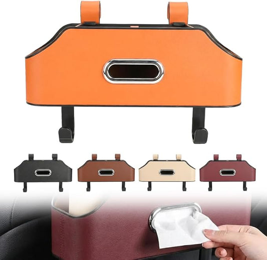 3-in-1 Car Backseat Organizer, 2026 Multifunctional Car Back Seat Storage Organize Box with Cup Holder Tissue Box, for Hold Phones, Snacks, Drinks, Handbags (Orange)