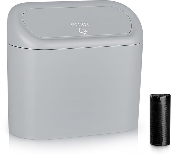 Accmor Car Trash Can, Portable Vehicle Trash Bin with Lid, Mini Car Dustbin Garbage Organizer Holder with One Roll Trash Bag, Leakproof Hanging Cars Storage Bag Container for Auto, SUV, Office (Grey)