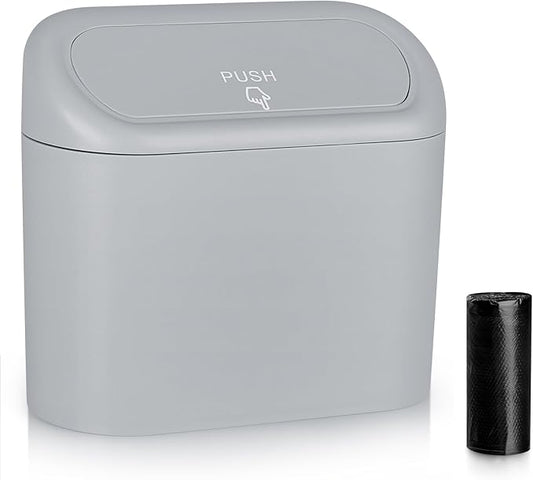 Accmor Car Trash Can, Portable Vehicle Trash Bin with Lid, Mini Car Dustbin Garbage Organizer Holder with One Roll Trash Bag, Leakproof Hanging Cars Storage Bag Container for Auto, SUV, Office (Grey)