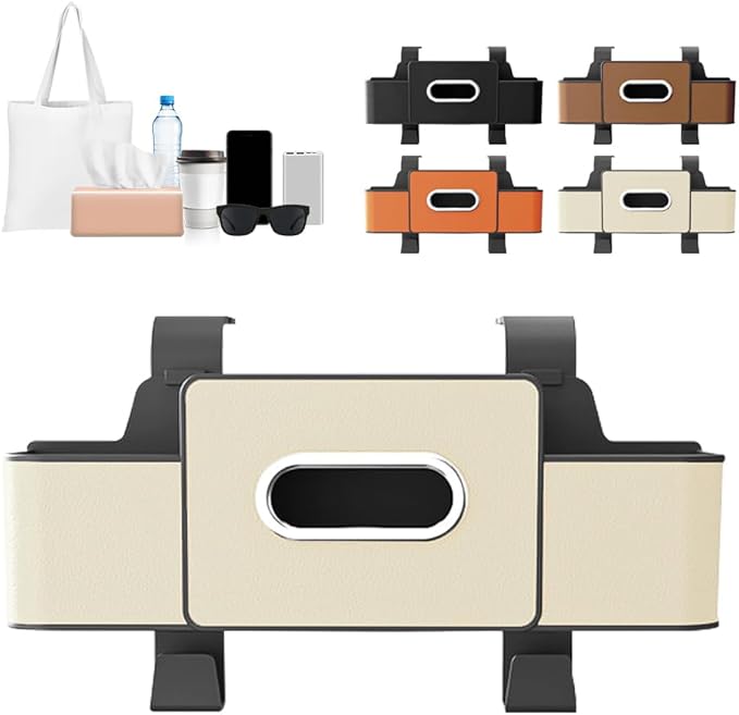 Back Seat Car Organizer,3-in-1 Car Backseat Storage Box with Cup Holder,Tissue Box,Trash Bin&Hooks,Multifunctional Waterproof Storage for Hold Phones Snacks Drinks Handbags (1, White)