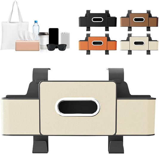 Back Seat Car Organizer,3-in-1 Car Backseat Storage Box with Cup Holder,Tissue Box,Trash Bin&Hooks,Multifunctional Waterproof Storage for Hold Phones Snacks Drinks Handbags (1, White)