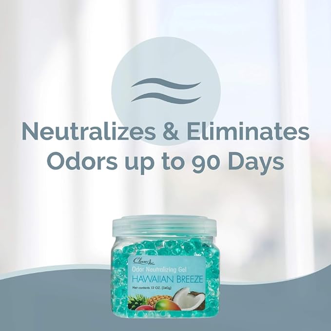 Clear Air Odor Eliminator Gel - 12 oz, Pack of 2 - Air Freshener Made with Essential Oils - Eliminates Odors in Bathrooms, Cars, Boats, RVs & Pet Areas - Hawaiian Breeze Scent
