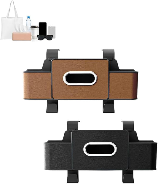 Back Seat Car Organizer,3-in-1 Car Backseat Storage Box with Cup Holder,Tissue Box,Trash Bin&Hooks,Multifunctional Waterproof Storage for Hold Phones Snacks Drinks Handbags (1, Brown+Black)