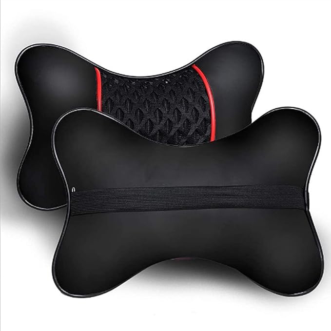 2PCS PU Leather Car Headrest Cushions Neck Rest Cushion Pillow Wearable Soft Car Neck Support Car Seat Neck Pillow