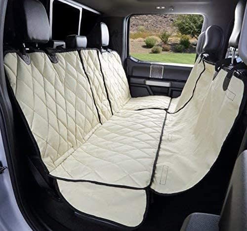 4Knines Bench Seat Covers for Trucks with Dog Hammock - Rear Seat Protector for Dogs Fits Full Size Crew Cab with Split Bench Seats - Waterproof, Heavy-Duty Dog Seat Cover (Driver Side, Beige)