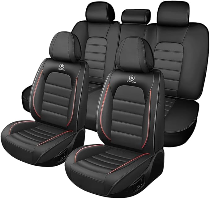 5 Seat Covers Fit for Acura ILX 2013-2022, Waterproof Premium Leather Automotive Accessories Seat Protectors Seat Cushions Wear-Resistant Car Seat Covers（Black&Red,Full Set）