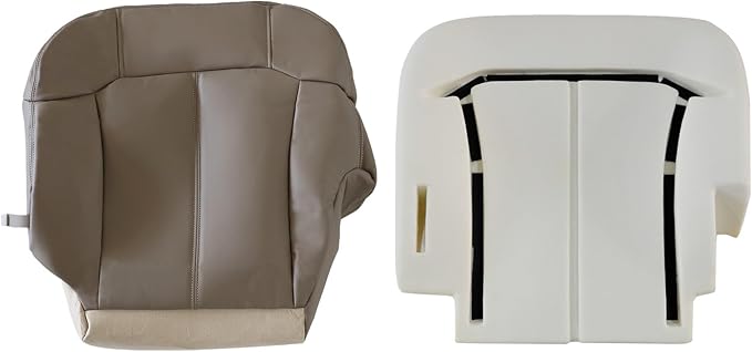 SecosAutoparts Driver Side Bottom and Foam Cushion Replacement Leather Seat Covers Med Tan Compatible with Chevy Silverado 1500 2500 1999 2000 2001 2002