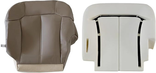 SecosAutoparts Driver Side Bottom and Foam Cushion Replacement Leather Seat Covers Med Tan Compatible with Chevy Silverado 1500 2500 1999 2000 2001 2002