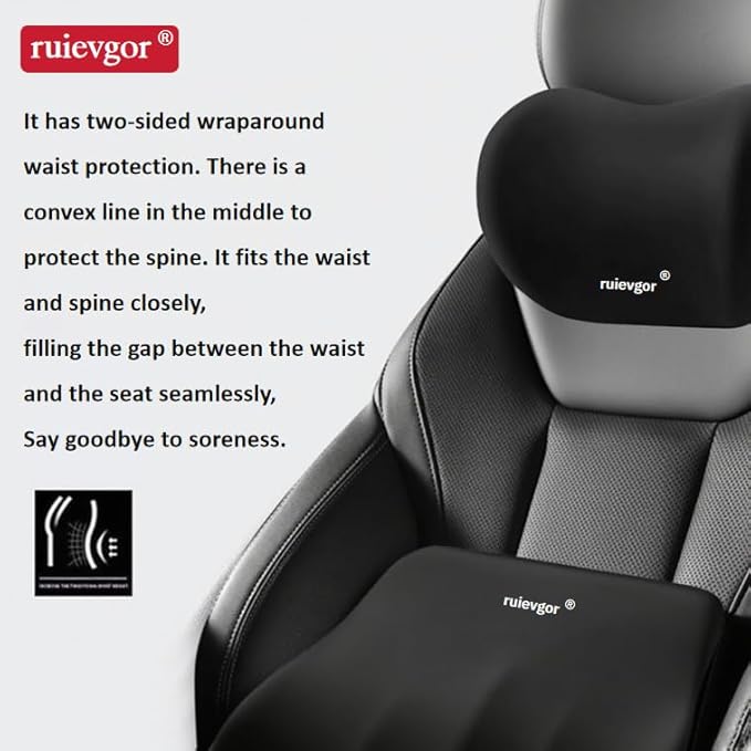 Car neck and waist pillows are used for the backrests of front and rear seats in cars, office chairs, gaming chairs and wheelchair backrests. Relieve fatigue, improve posture and comfort (black)