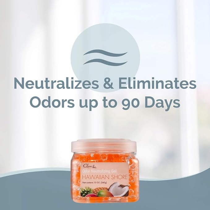 Clear Air Odor Eliminator Gel - 12 oz, Pack of 2 - Air Freshener Made with Essential Oils - Eliminates Odors in Bathrooms, Cars, Boats, RVs & Pet Areas - Hawaiian Shore Scent