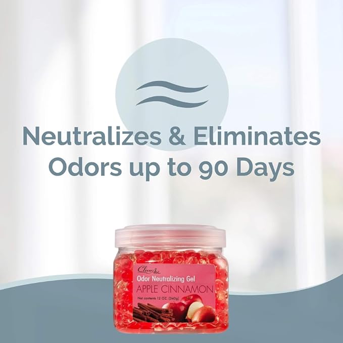 Clear Air Odor Eliminator Gel - 12 oz, Pack of 2 - Air Freshener Made with Essential Oils - Eliminates Odors in Bathrooms, Cars, Boats, RVs & Pet Areas - Apple Cinnamon Scent