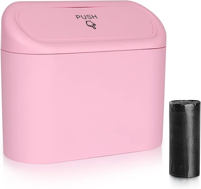 Accmor Car Trash Can with Lid, Vehicle Trash Bin Car Dustbin Garbage Organizer Holder with One Roll Trash Bag, Portable Hanging Mini Leakproof Cars Storage Bag Container for Auto, SUV, Office (Pink)