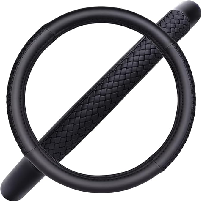 Flying Banner car Steering Wheel Cover Faux Leather Massage Universal fit 3D Honeycomb Hole Anti-Slip Sporty 15 Inches (Sliod Black Woven)