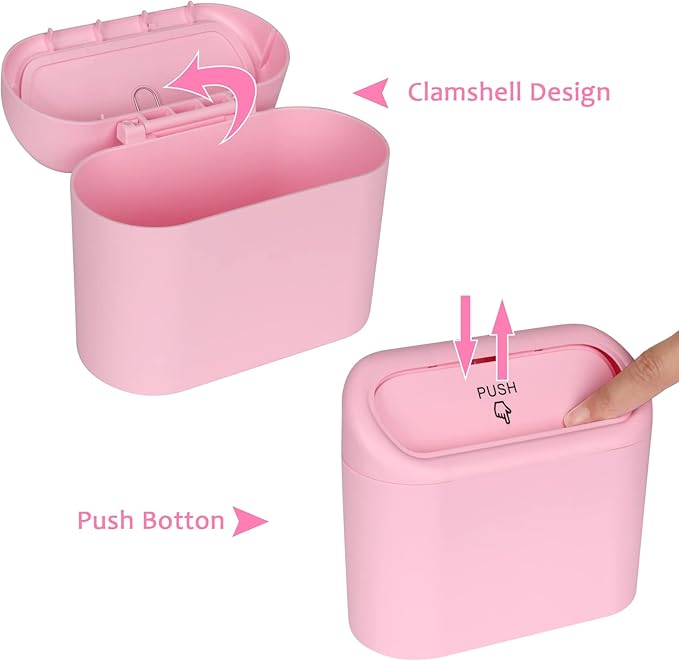 Accmor Car Trash Can with Lid, Vehicle Trash Bin Car Dustbin Garbage Organizer Holder with One Roll Trash Bag, Portable Hanging Mini Leakproof Cars Storage Bag Container for Auto, SUV, Office (Pink)