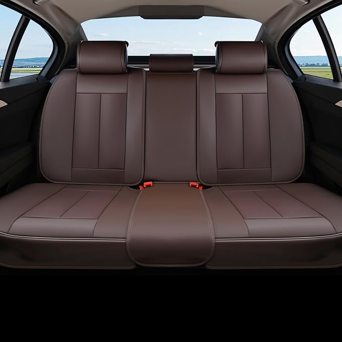 Coverado Rear Seat Covers for Cars, Brown Back Seat Protector, Back Seat Cover for Kids, 3-Pieces Waterproof Car Seat Cushion Nappa Leather Seat Cover for Back Seat Universal Fit for Most Cars
