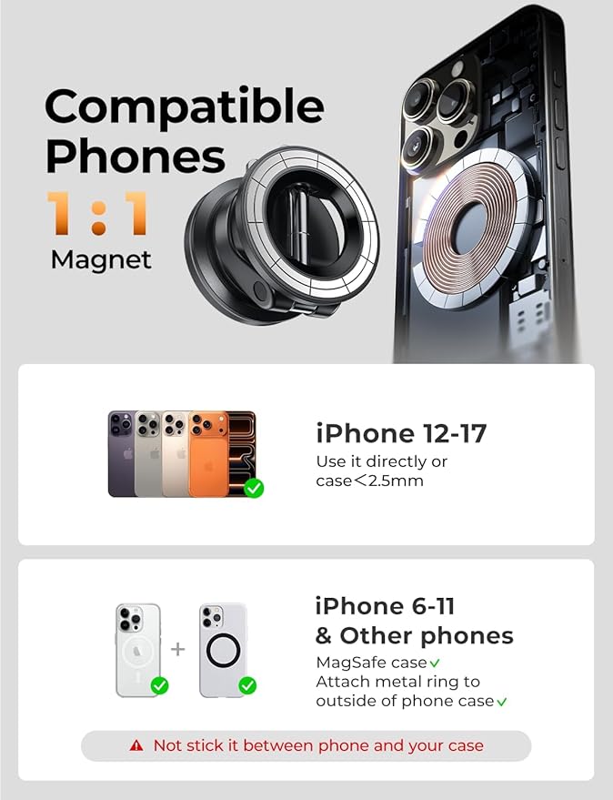 LISEN for Magsafe Car Mount, Phone Holders for Your Car, Magnetic Vacuum Phone Mount Car Accessories for Women Men Interior BMW, SuctionPro for Valentines Day Gifts for Him Her Kits, for iPhone17-12