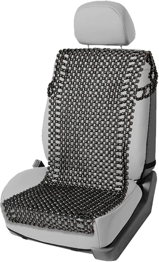 VaygWay Beaded Seat Cushion Car Driver Seat Cover with Durable & Double Strung Natural Wood Beads- Cooling Comfort Ventilated Massaging Support Cushion for Cars, Trucks & Office Chairs- Black