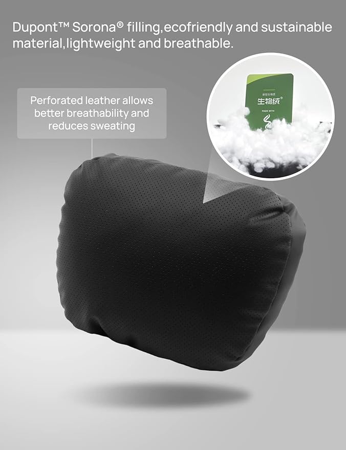 TPARTS Leather Headrest Neck Pillow for Tesla Model Y/X/3/S, Tesla Model 3 Accessories, Tesla Model Y Accessories, Car Neck Pillow for Traveling (1pc Black)