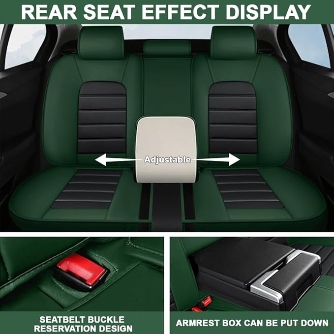 5 Seat Covers Fit for Acura ILX 2013-2022, Waterproof Premium Leather Automotive Accessories Seat Protectors Seat Cushions Wear-Resistant Car Seat Covers（Black&Green,Full Deluxe）