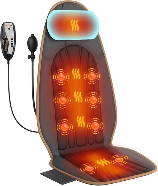 SLOTHMORE Back Massager for Chair, Heated Seat Cushion Massager with Neck Traction, Vibration Massage Pad for Full Body Massage for Office Chair, Home Use