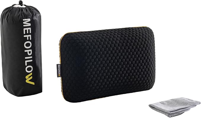 Memory Foam Travel Pillow with Washable Cover & Carry Bag – Compact, Soft & Breathable Neck Pillow for Airplane, Camping & Car (Black- with Extra Gray Cotton Cover, 15.7x9.8x3.9 inches)