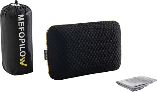 Memory Foam Travel Pillow with Washable Cover & Carry Bag – Compact, Soft & Breathable Neck Pillow for Airplane, Camping & Car (Black- with Extra Gray Cotton Cover, 15.7x9.8x3.9 inches)