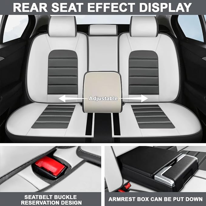 5 Seat Covers Fit for Acura ILX 2013-2022, Waterproof Premium Leather Automotive Accessories Seat Protectors Seat Cushions Wear-Resistant Car Seat Covers（Gray&White,Full Deluxe）