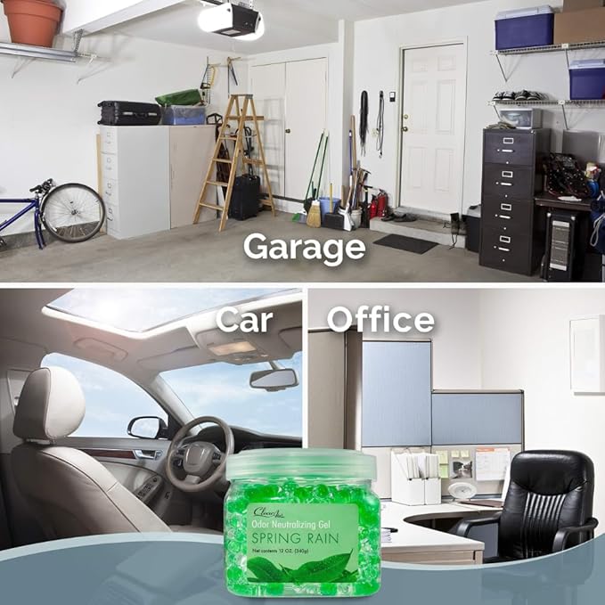 Clear Air Odor Eliminator Gel - 12 oz, Pack of 2 - Air Freshener Made with Essential Oils - Eliminates Odors in Bathrooms, Cars, Boats, RVs & Pet Areas - Spring Rain Scent