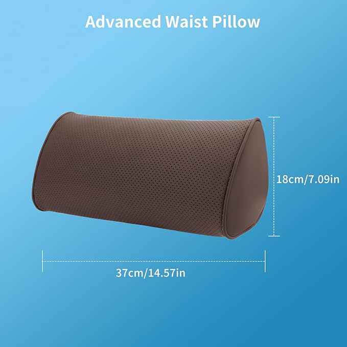 Lumbar Support Pillow for Car Seat and Office Chair, Gaming Chair, Ergonomic Memory Foam Back Cushion Lower Back Pain Relief, Luxury Leather Back Support Pillow, Brown, 1 Pack
