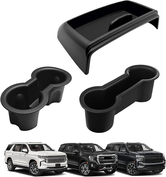 Muslogy Dashboard Storage Box & Cup Holder Inserts Compatible with 2021-2024 GMC Yukon Chevy Tahoe Suburban Accessories Front & Rear Drink Holder 2PCS & Center Console Organizer Behind Screen