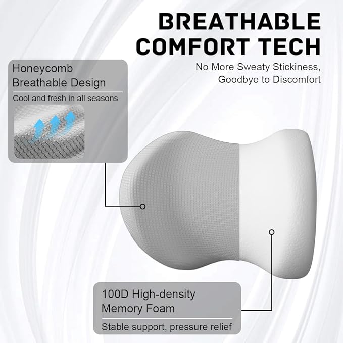 2Pack Car Neck Pillow - No Pressure & Odorless Memory Foam Car Headrest Pillow for Pain Relief, Ergonomic Support with Adjustable Strap & Breathable Removable Cover, Universal Fit(Gray)