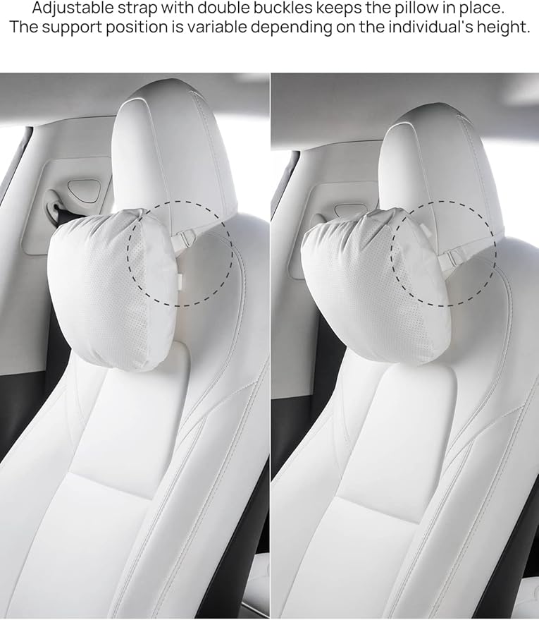 TPARTS Leather Headrest Neck Pillow for Tesla Model Y/X/3/S (Includes Model Y Juniper 2026 2025 & Model 3 Highland 2024-2026) Interior Accessories Car Neck Pillow for Traveling (Set of 2 White)