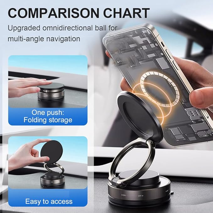 Magnetic Phone Holder with Suction Cup, 2026 New 360° Adjustable Vacuum Magnetic Phone Holder, Foldable and Retractable Car Phone Mount Magnetic Cell Phone Holders for Your Car (White)