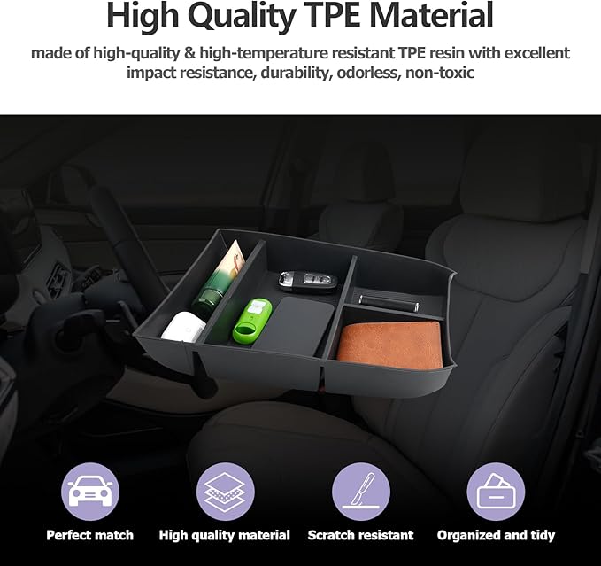 LUWU 2020-2025 Hyundai Palisade SE/SEL/XRT/Limited/Calligraphy Center Console Organizer Armrest Organizer Insert Tray with 4 Compartments, Non-Slip Mats, Black