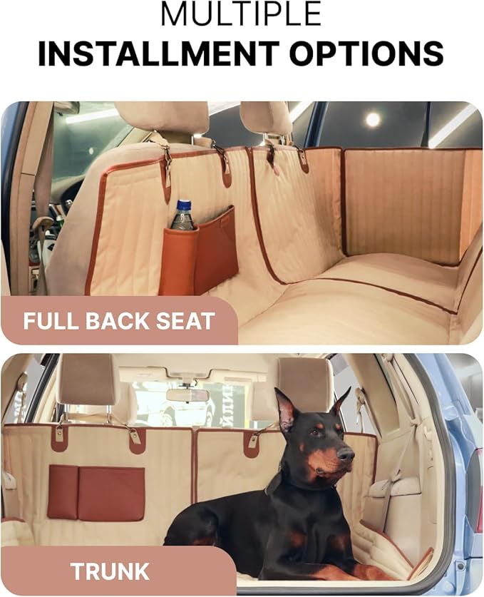 Owleys Back Seat Extender for Dogs Premium Dog Hammock for Car | Back Seat Pet Cover for Dogs | Dog Covers for Cars Back Seat (Begie for Summer)
