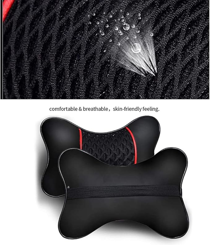 2PCS PU Leather Car Headrest Cushions Neck Rest Cushion Pillow Wearable Soft Car Neck Support Car Seat Neck Pillow