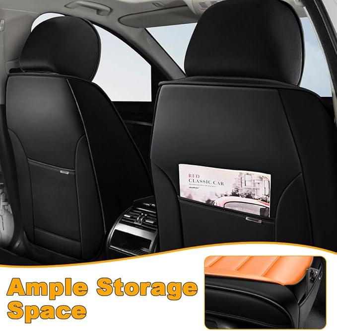 2 Seat Covers Fit for Acura ILX 2013-2022, Waterproof Premium Leather Automotive Accessories Seat Protectors Seat Cushions Wear-Resistant Car Seat Covers（Black&Orange,Front Only）